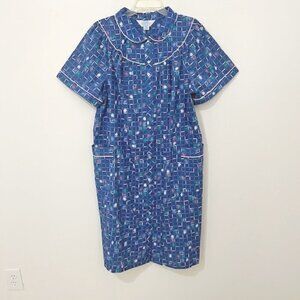 Sears Comfort Coat Vintage Blue House Dress Pearl Snap Front Style 5868
